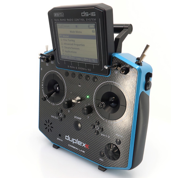 Vysielač JETI DUPLEX DS-16 II Carbon Line – modrý lakovaný Vysielač JETI DUPLEX DS-16 II Carbon Line – modrý lakovaný
